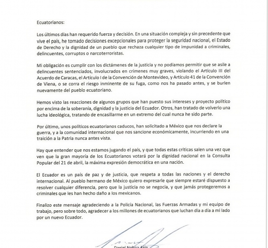 Laatste Bericht President Noboa