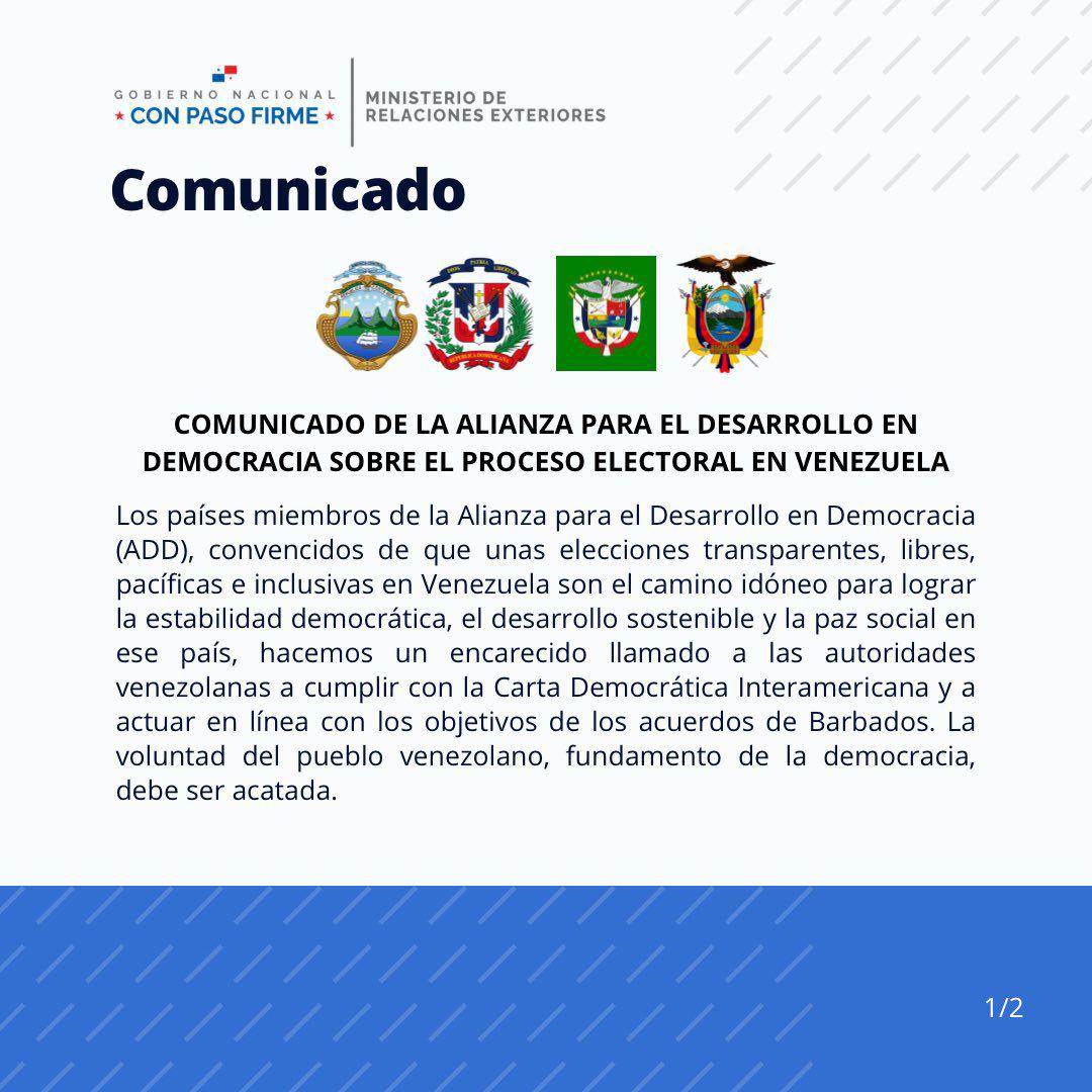 Comunicado de la Alianza para el Desarrollo en Democracia